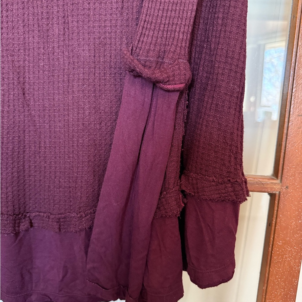 We The Free Laguna Thermal Top Deep Burgundy V-Neck Layered Boho Knit Top Med - Picture 5 of 7
